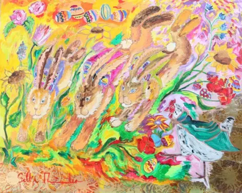 Hasen zu Ostern im Blumenfeld