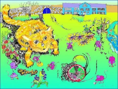 Katzenbilder, Zeichnung mit Katzen zum Kinderbuch, Illustration