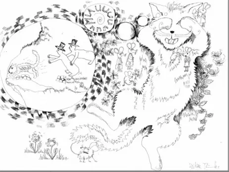 Zeichnung, Grafik, Illustration, Bilder mit Katze, Maus , Fledermaus