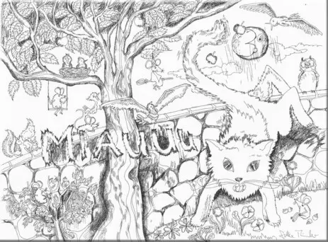 Zeichnung, Grafik, Illustration, Katzenbild zum Kinderbuch, Katzenbuch