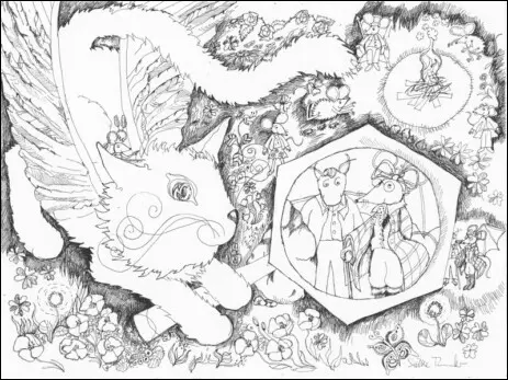 Geschichte, Erzählung, Katzenkrimi mit geflügelter Katze und Maus und Fledermaus