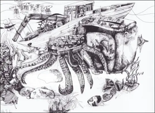 Kinderbuchillustration mit Seeungeheuer