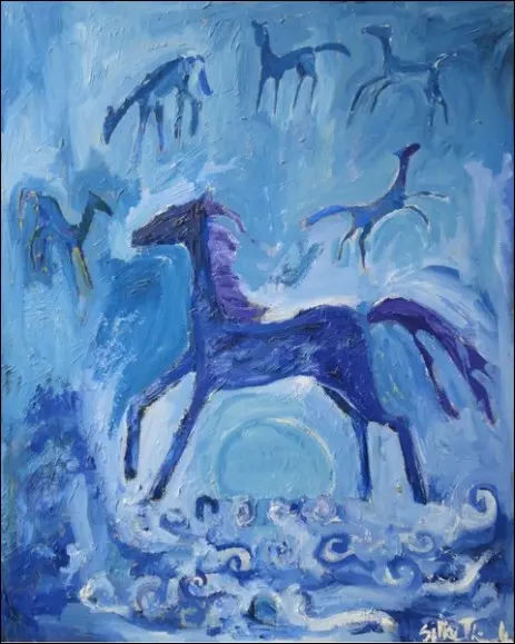Malerei, Gemälde, Original, Kunst mit blauen Pferden