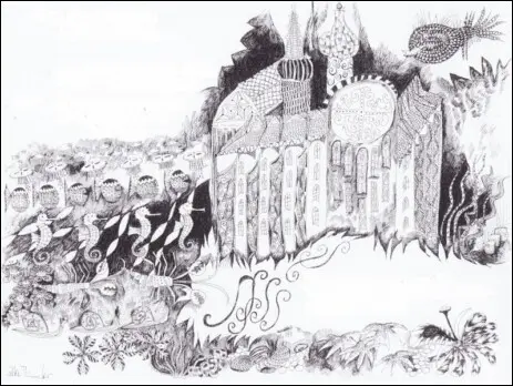 Geschichte, Erzählung mit Seeungeheuer für Kinderbuch, Kunstbuch