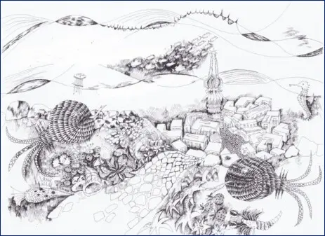 Kinderbuch, Kunstbuch mit Seeungeheuer, Illustration